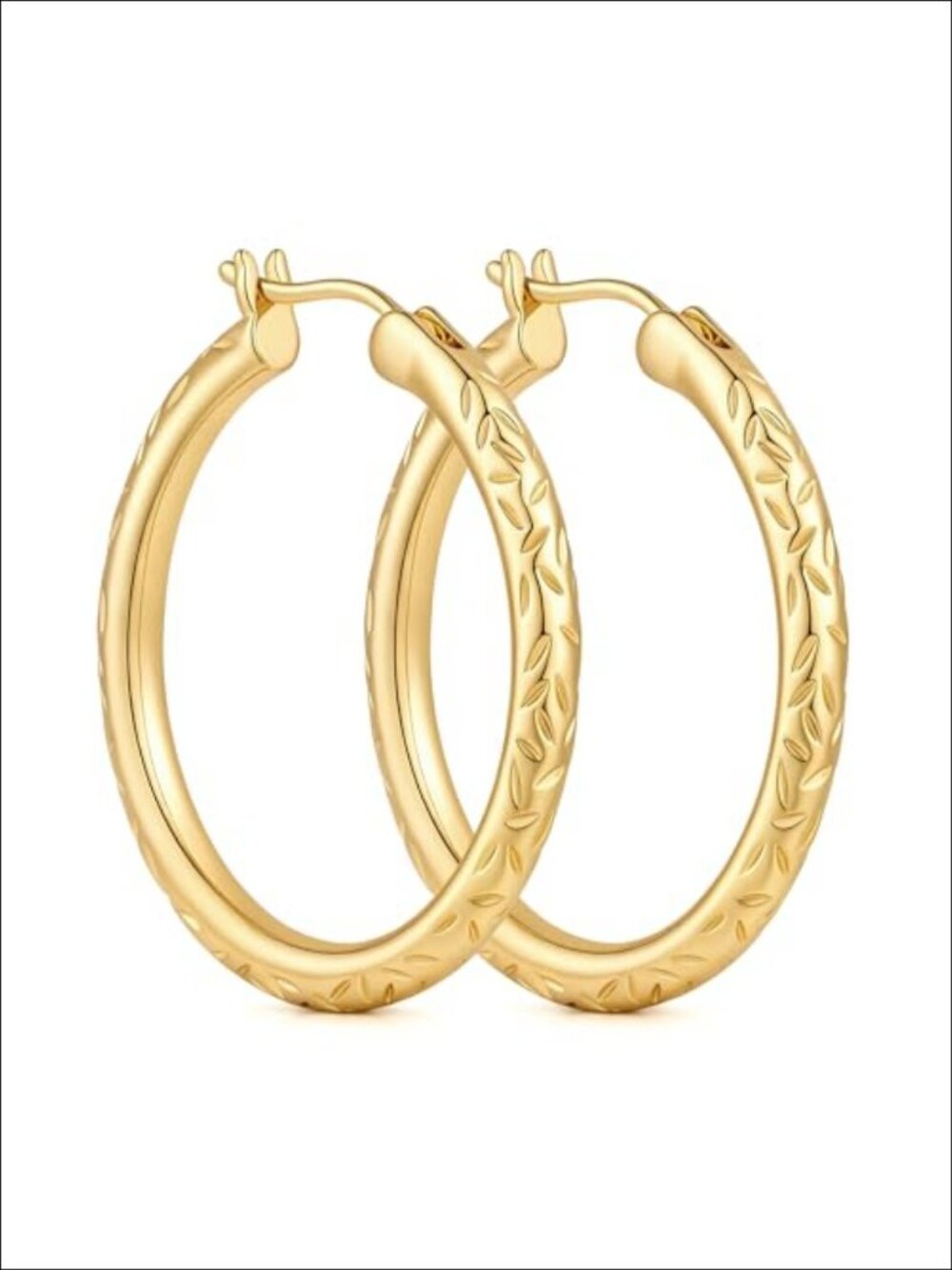 14k Gold Plated Leaf Textured Hoop Earrings for Women